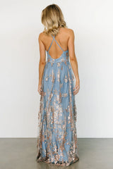 Lucienne Shimmer Maxi Gown | Light Blue + Rose Gold