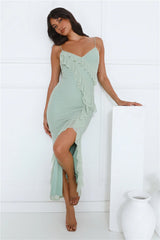 Flaunt It Girl Frill Mesh Maxi Dress Sage