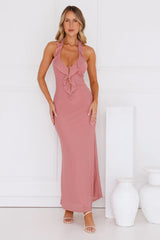 Everly Halter Mesh Maxi Dress Pink