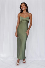 The Samara Satin Maxi Dress Olive