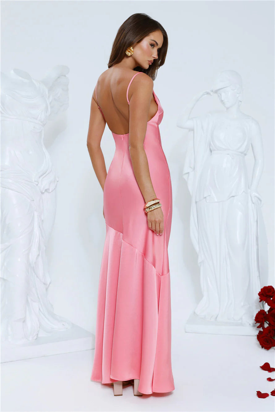 Brilliant Belle Satin Maxi Dress Pink