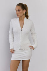 Winter Magic Cable Knit Cardigan White