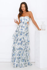 Bloom Spell Strapless Maxi Dress Blue