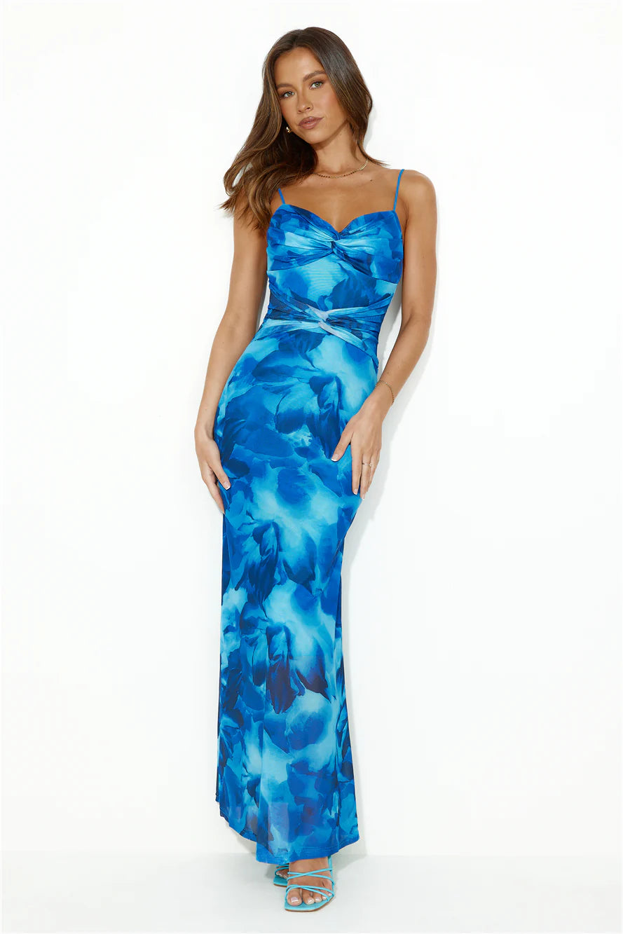 Design Worthy Mesh Maxi Dress Blue