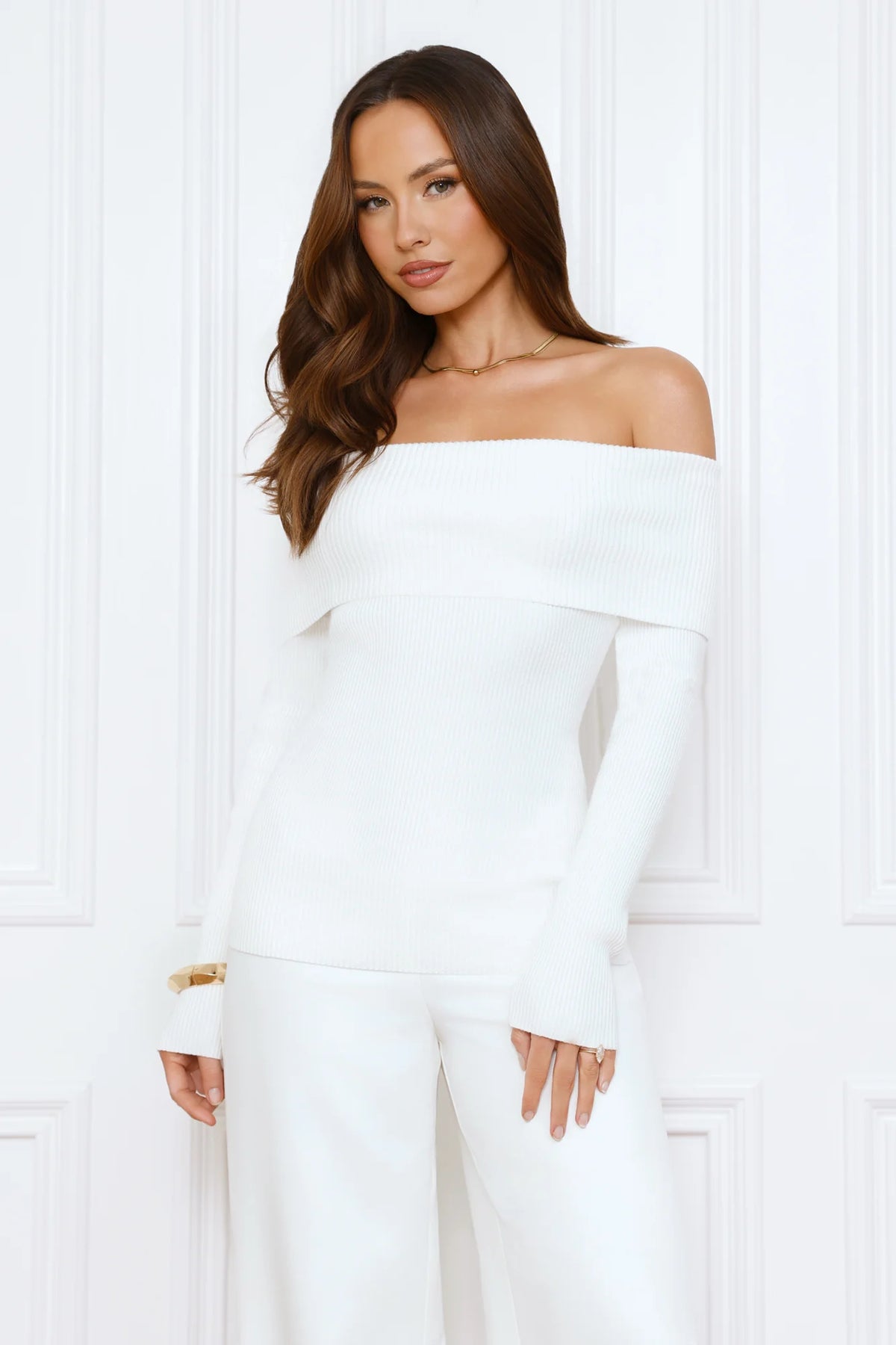 Dreamwave Off Shoulder Knit Top White