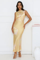 Trends Unveiled Satin Maxi Dress Yellow