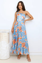 Dressed And Ready One Shoulder Satin Maxi Dress Blue