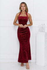 Velvet Gaze Halter Crop Top Burgundy