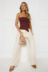 Flirty Game Strapless Mesh Top Brown