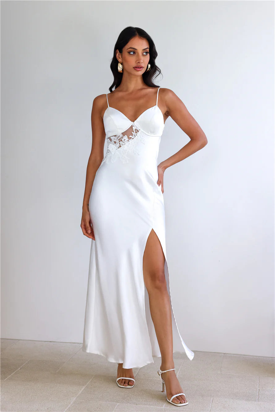 Goddess Of Dawn Satin Maxi Dress White