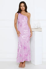 Glossy Girl One Shoulder Mesh Maxi Dress Lilac