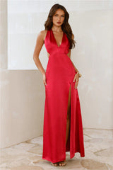 Until The Sun Rises Satin Maxi Dress Red