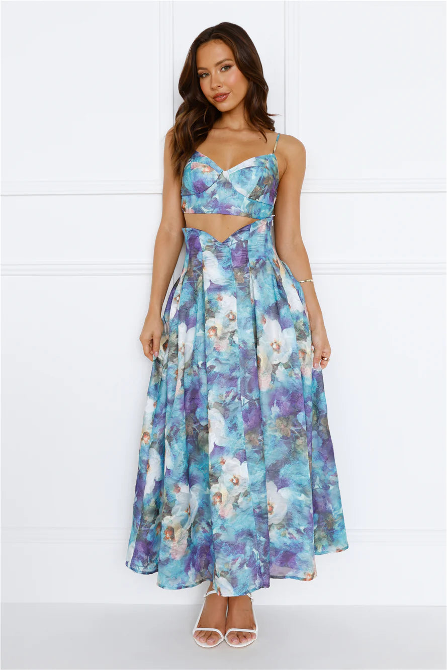 Unique Flare Maxi Skirt Blue