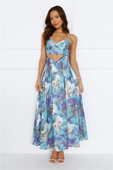 Unique Flare Maxi Skirt Blue