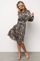 Deena Satin Dress | Black + Taupe Floral