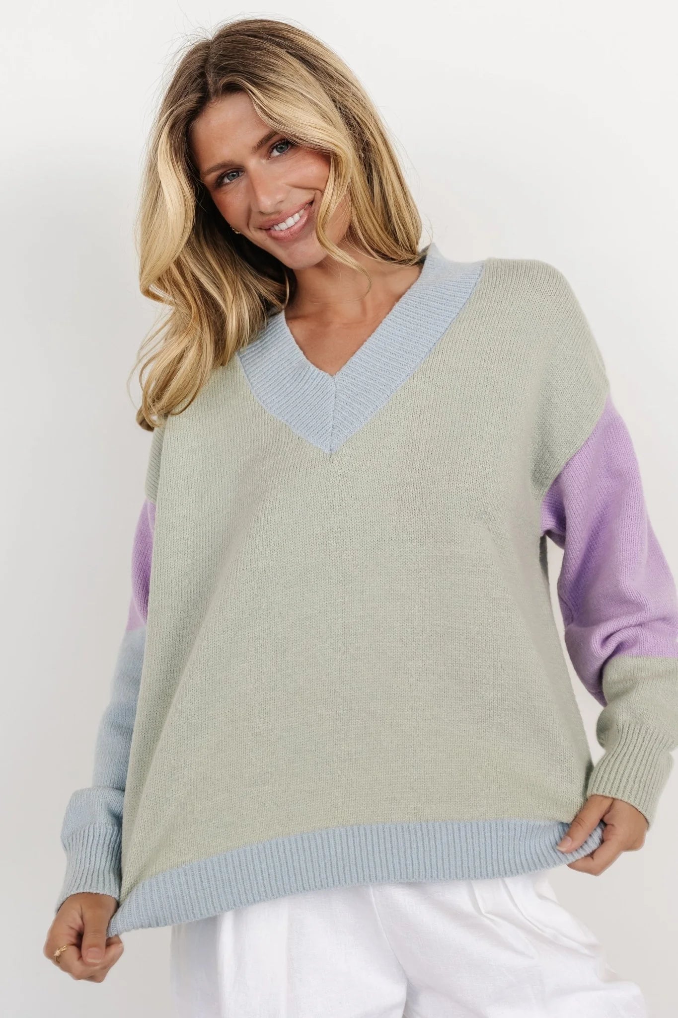 Varsity Color Block Sweater | Sage