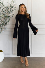 Creating Icons Ribbed Long Sleeve Midi Dress Black