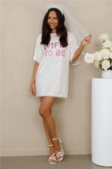 Wifey To Be Sequin T Shirt Dress White