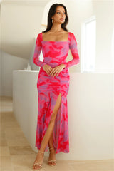 Technicolour Long Sleeve Maxi Dress Pink
