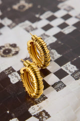 18k Gold Plated Frosted Hoop Earrings Gold