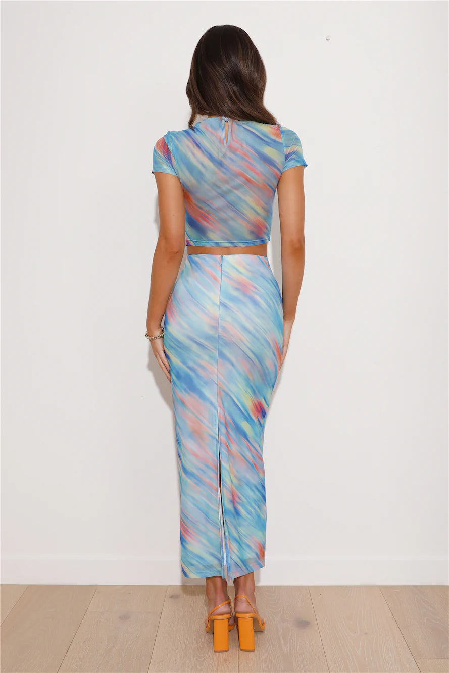 Attention Show Mesh Crop Top Blue
