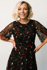 Arabella Embroidered Tulle Maxi Dress | Black + Red