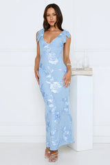 Golden Doll Mesh Maxi Dress Blue