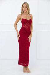 Chic After Dark Lace Maxi Dress Burgundy