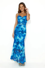 Design Worthy Mesh Maxi Dress Blue