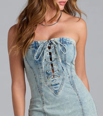 Summertime Heat Lace-Up Denim Mini Dress