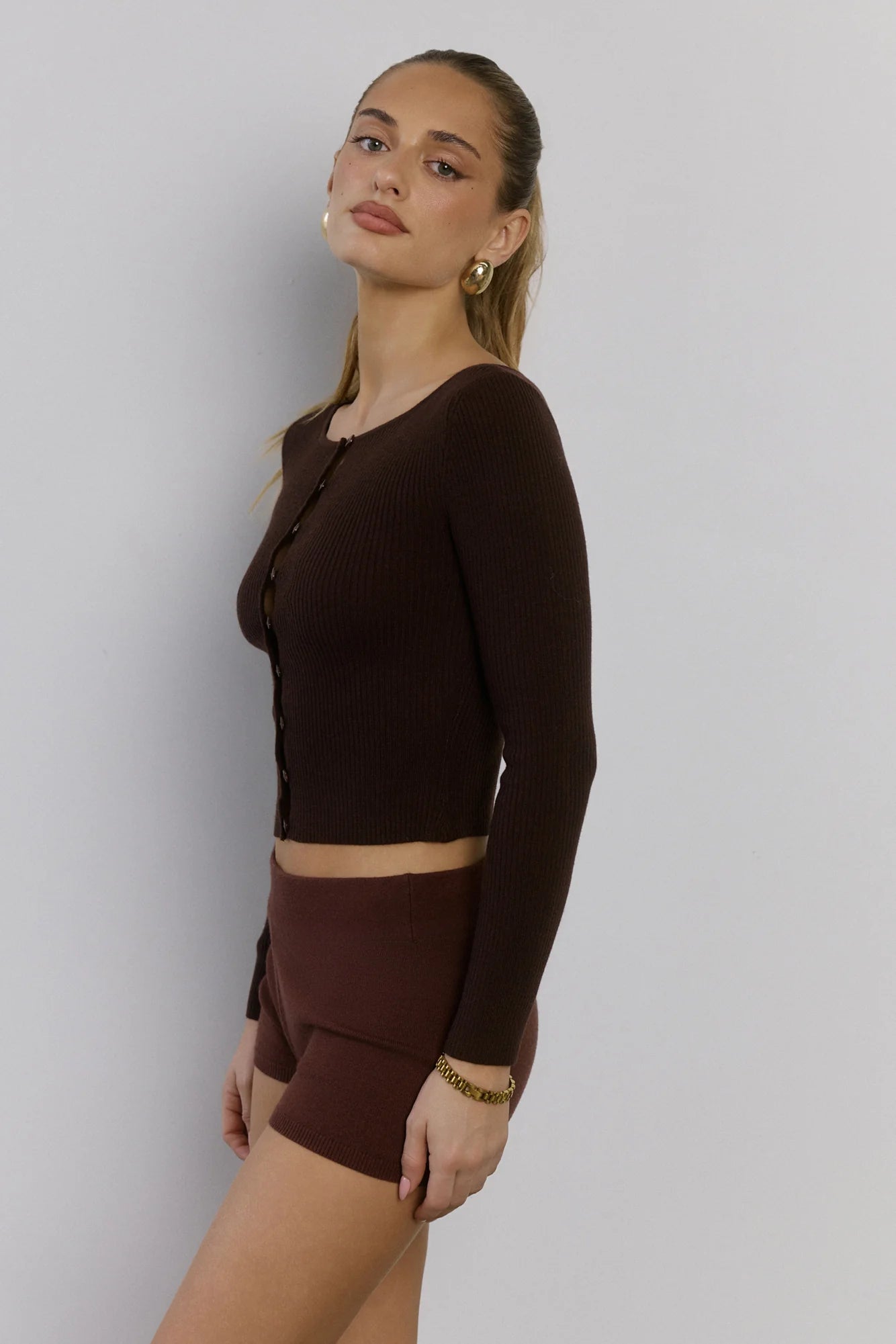 Frosted Nights Ribbed Long Sleeve Top Brown
