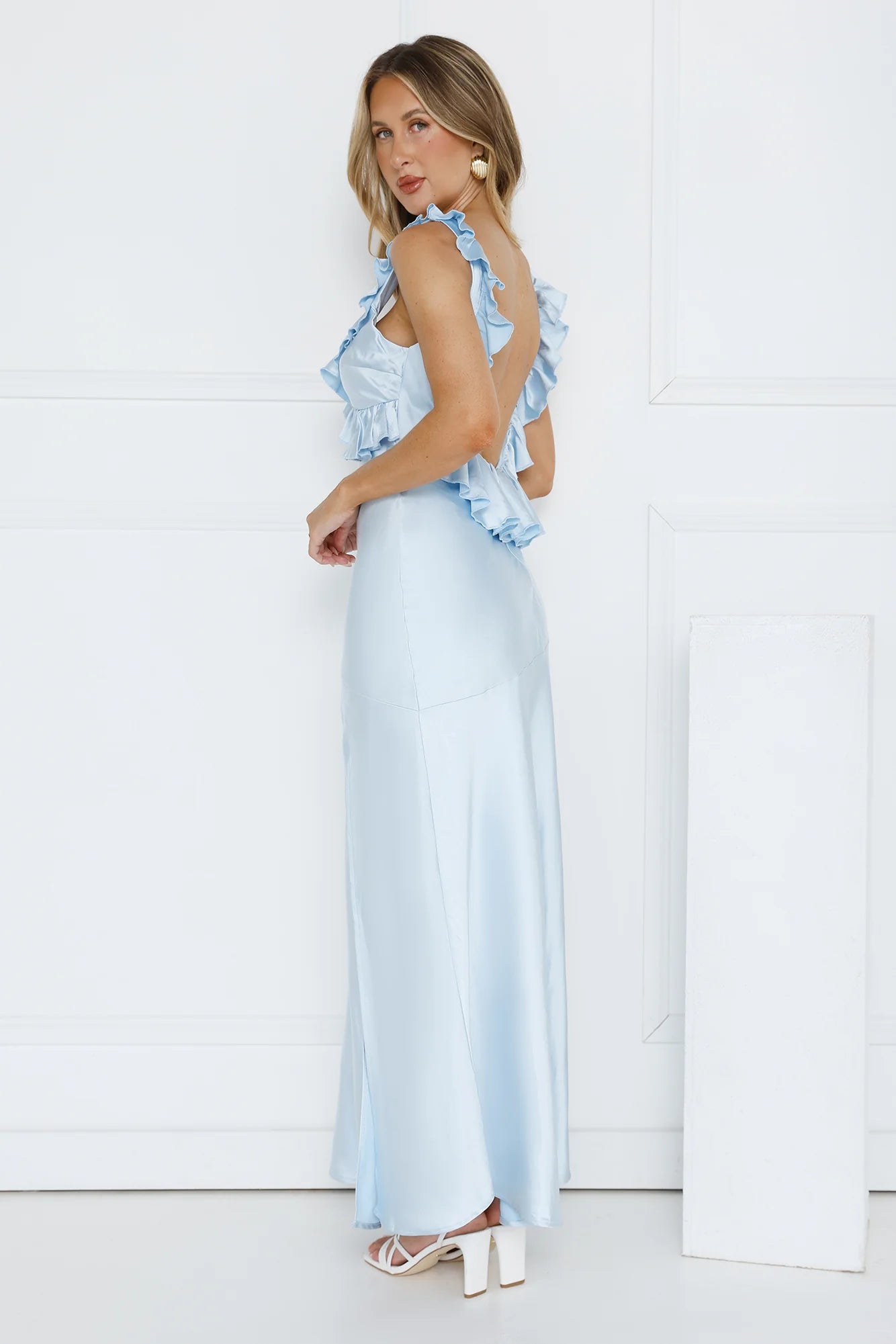 Chasing The Spark Satin Maxi Dress Blue