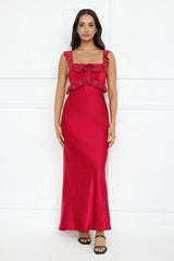 Waltzing In Romance Satin Maxi Dress Red