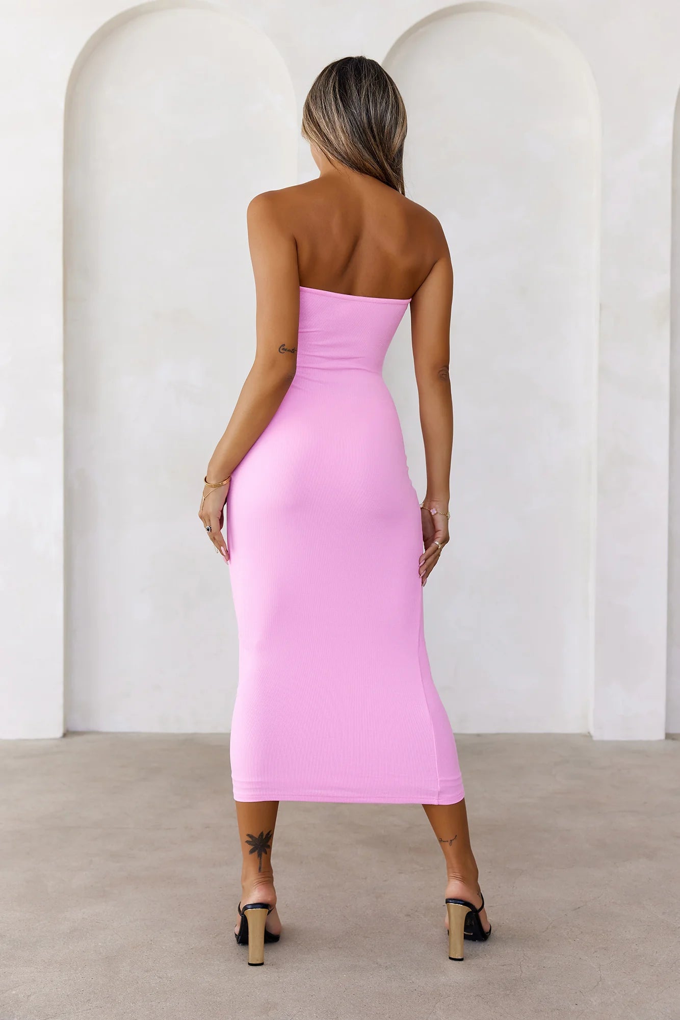 BASE The Ultimate Strapless Ribbed Midi Dress Pink