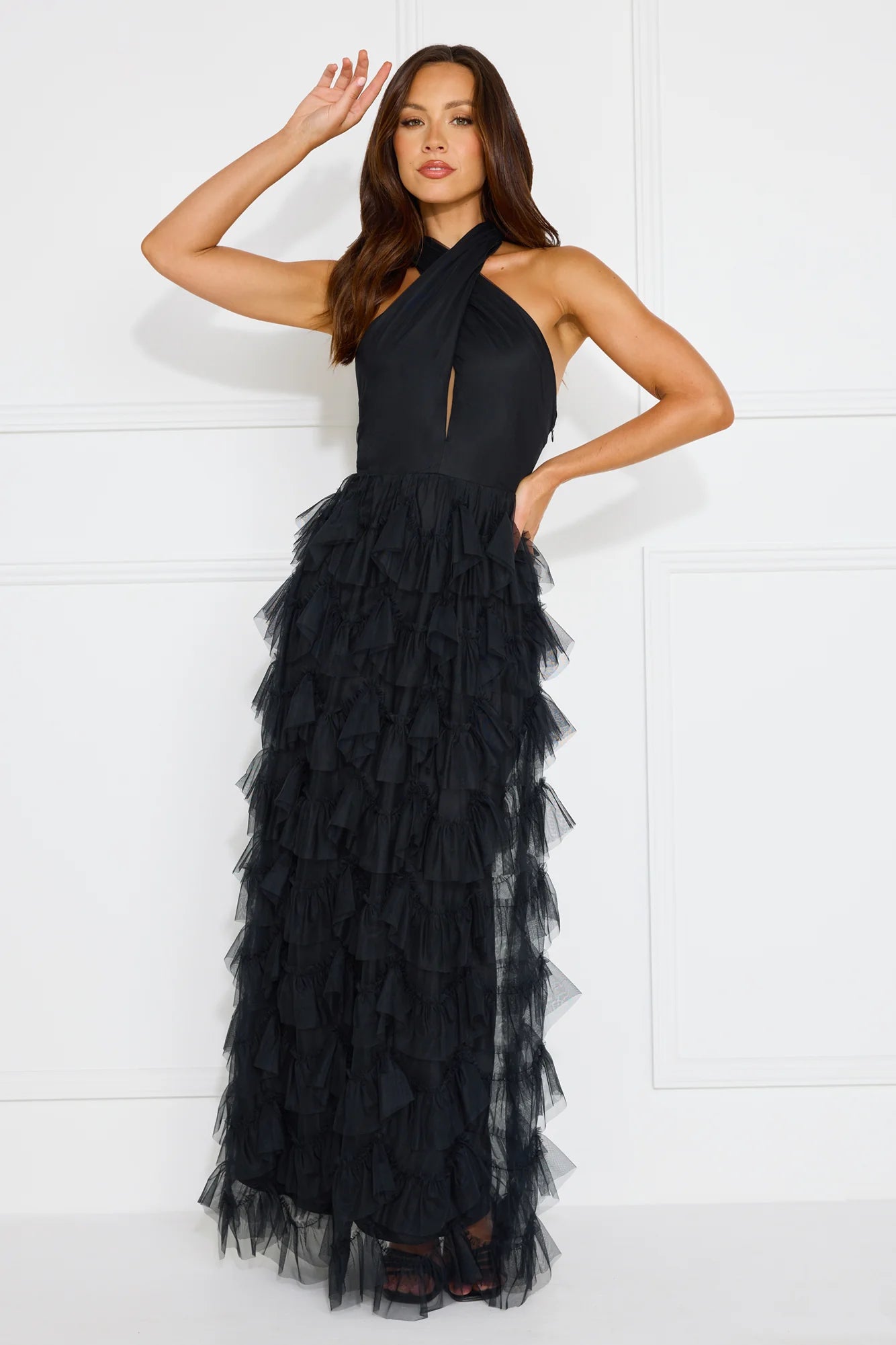 Aisling Halter Tulle Maxi Dress Black