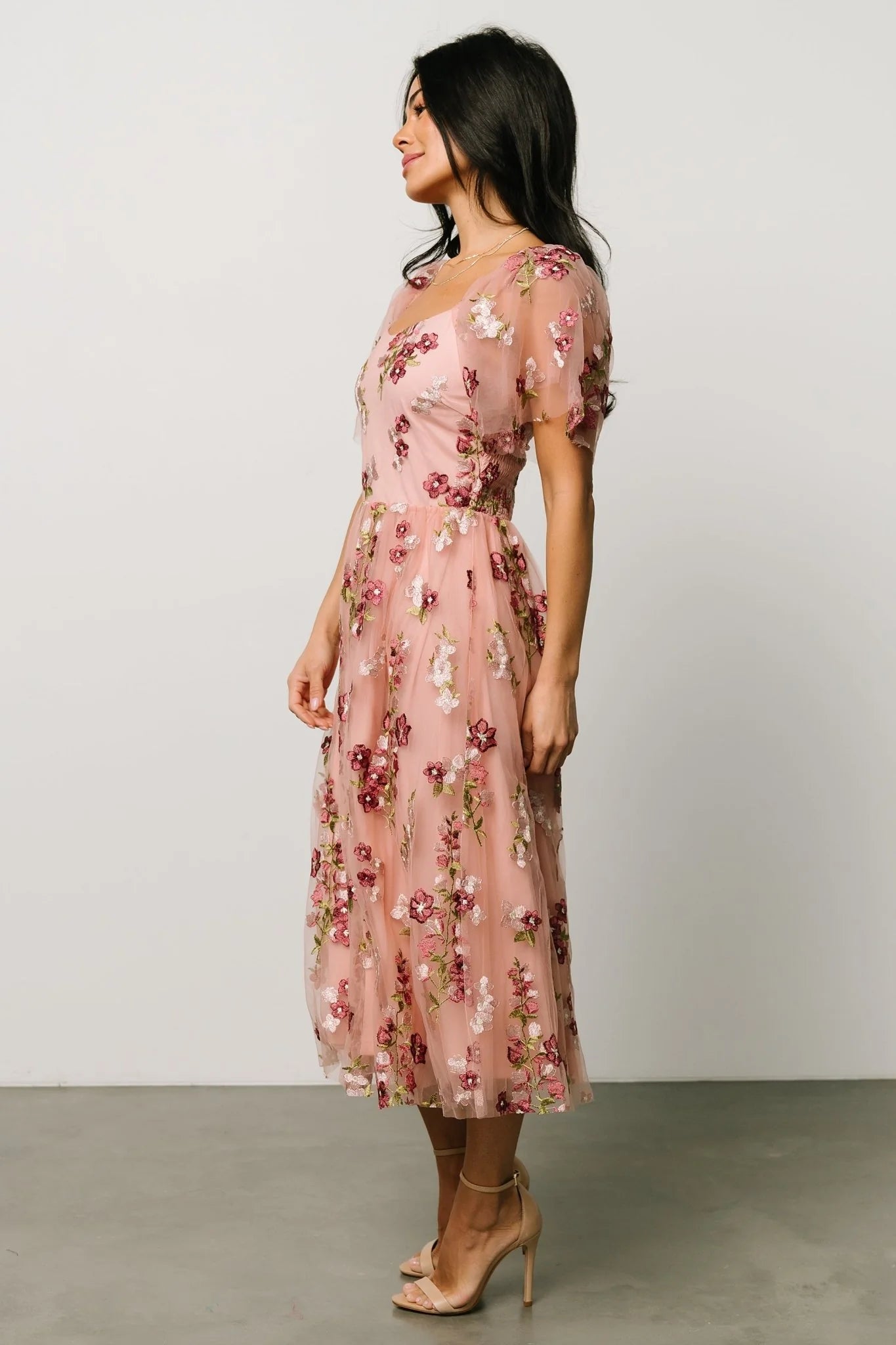 Gwyneth Tulle Midi Dress | Blush Floral