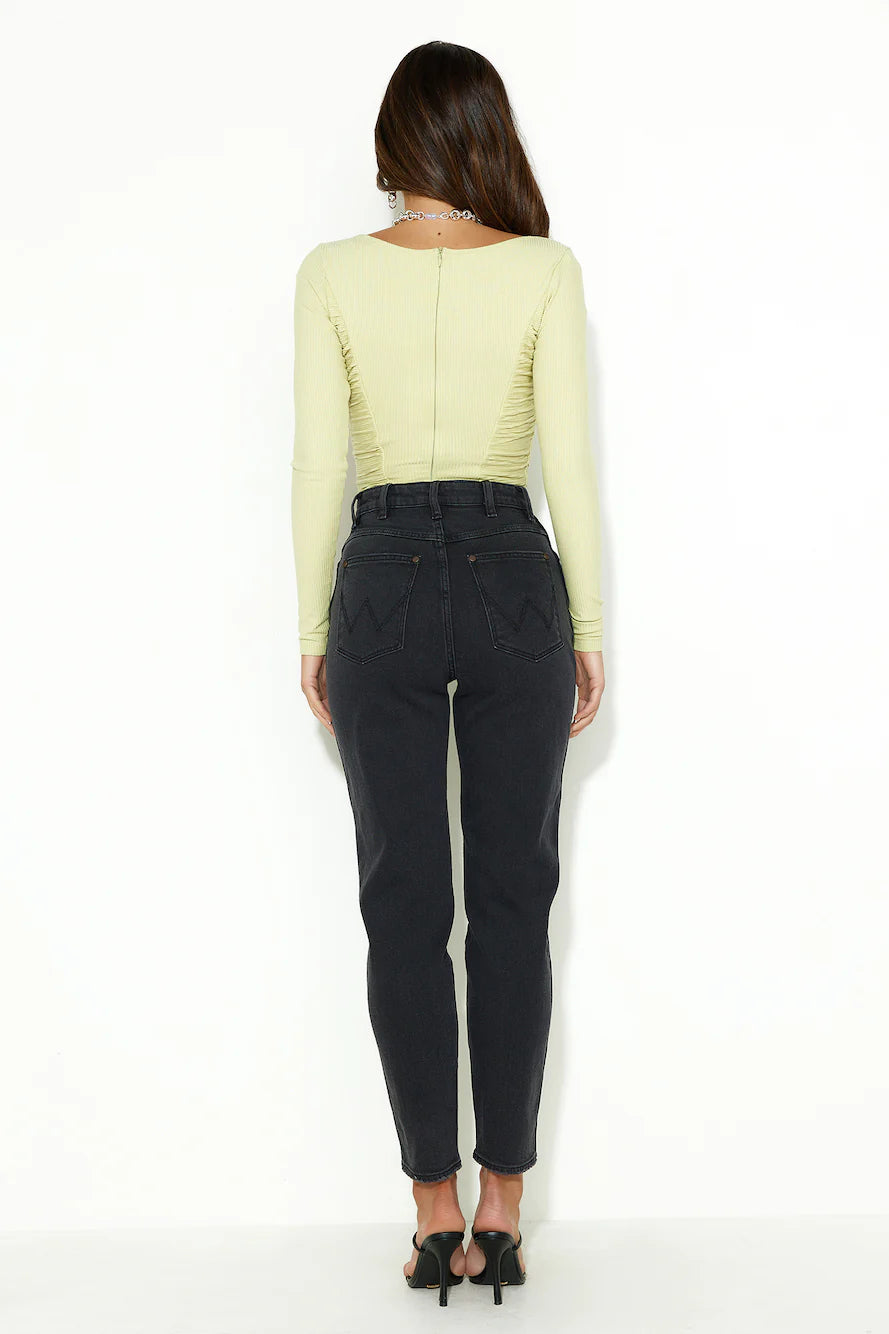 Around The Clock Ribbed Long Sleeve Bodysuit Lime