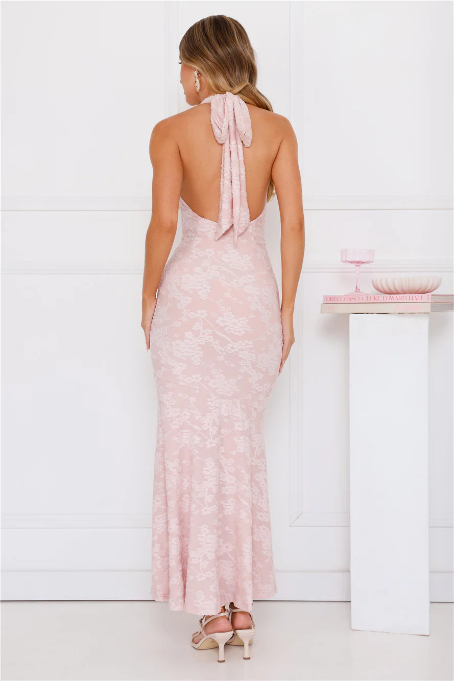 Coconut Whirl Halter Maxi Dress Pink