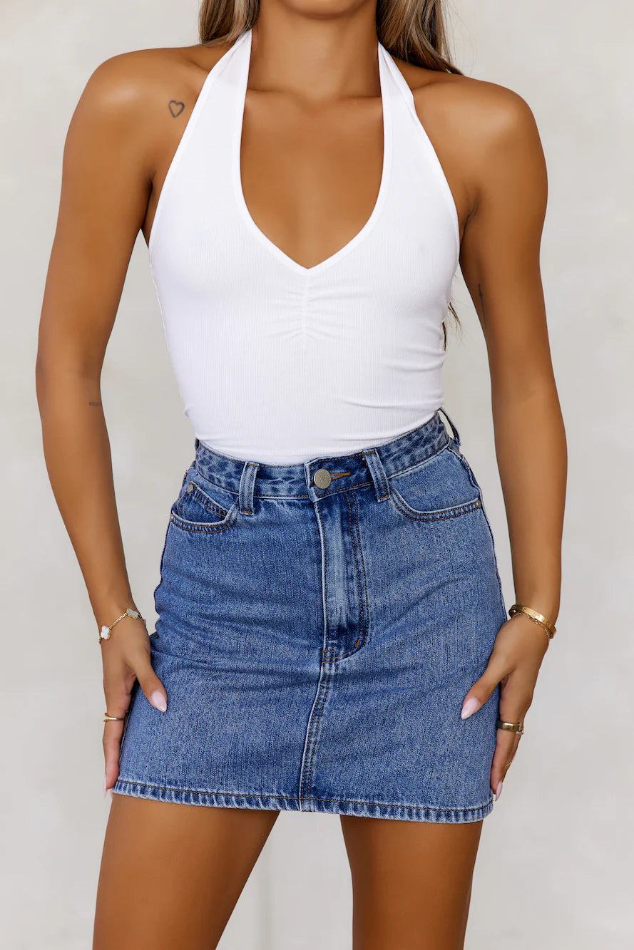 BASE The Only Ribbed Halter Crop Top White