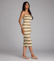 Own The Room Striped Knit Midi Tube Dress