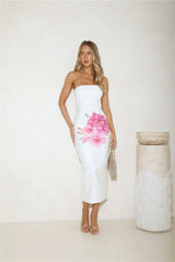 Floral Sparkle Strapless Midi Dress White