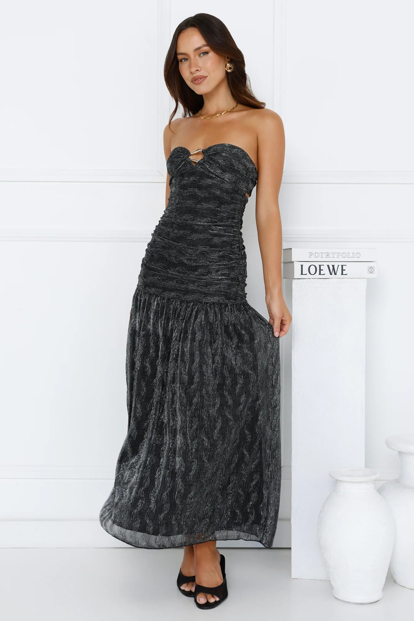Glittering Vibes Strapless Maxi Dress Black