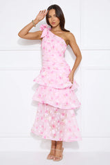 Sunshine Eyes One Shoulder Maxi Dress Pink