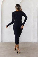 BASE The Must Own Long Sleeve Ribbed Midi Dress Black