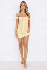 Galactic Off Shoulder Mini Dress Yellow