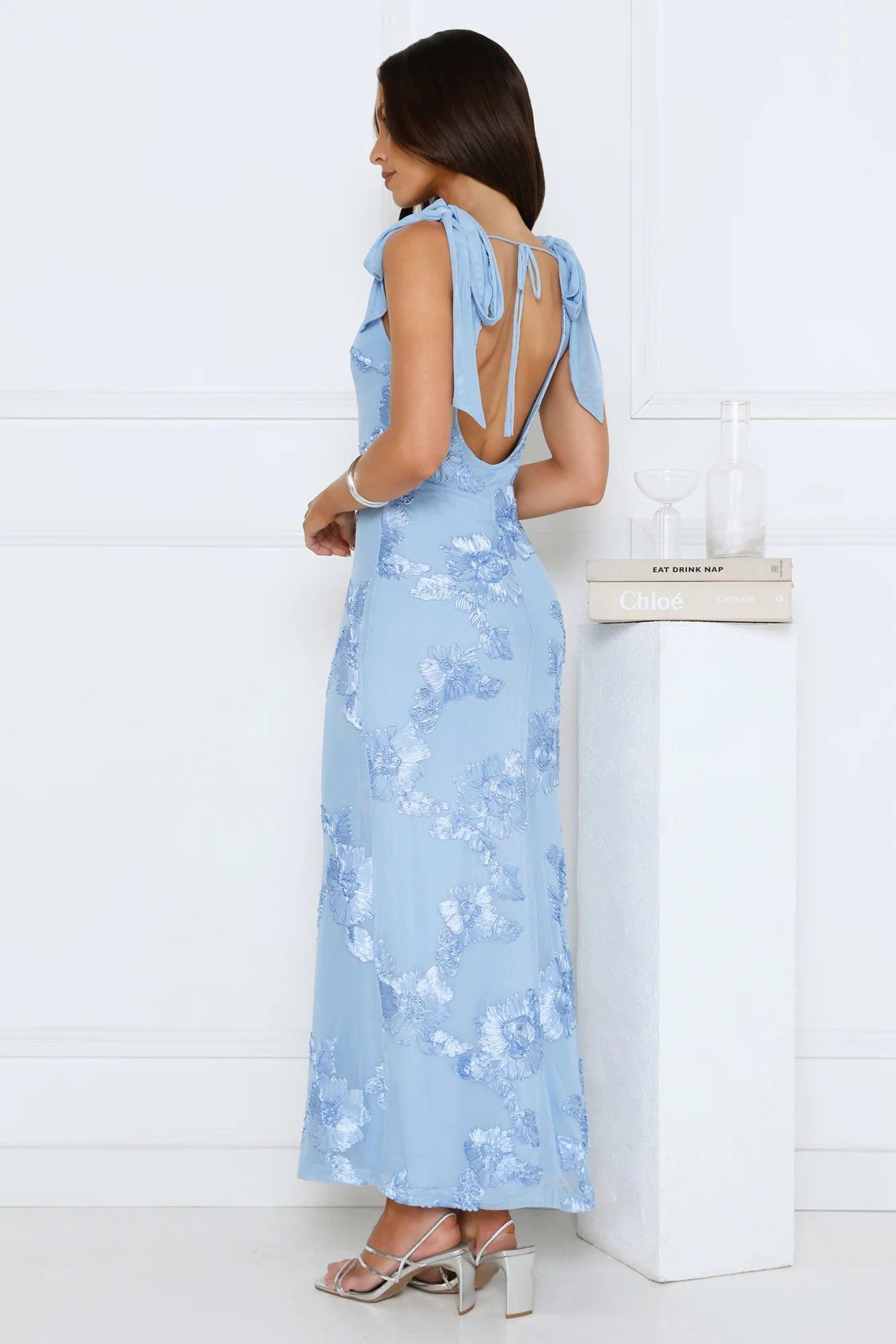 Golden Doll Mesh Maxi Dress Blue