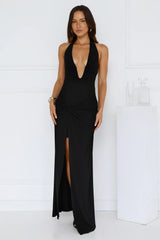 Up To Mischief Halter Maxi Dress Black