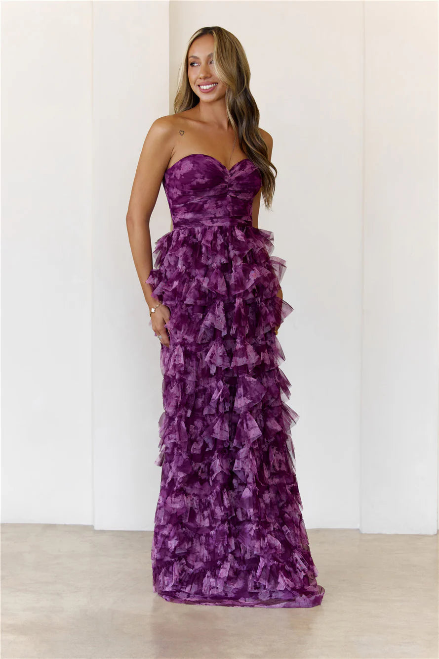 Festival Of You Strapless Tulle Maxi Dress Wine