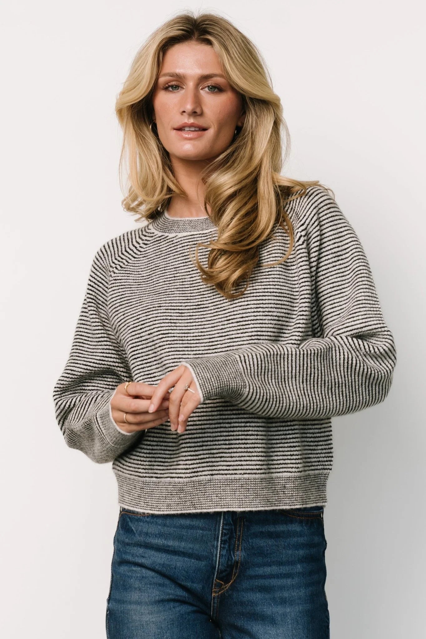 Zadie Striped Sweater | Ivory + Black