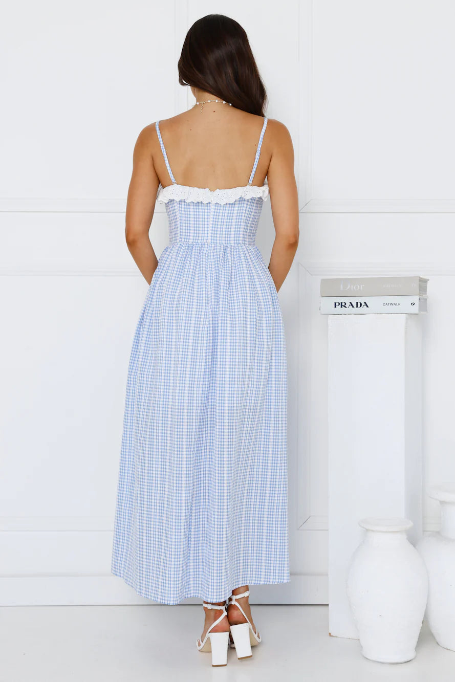 Gaia Gingham Maxi Dress Blue